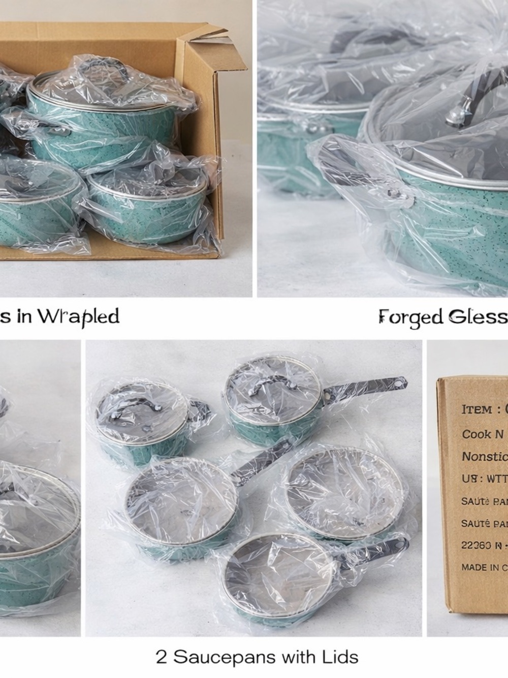 Turquoise Speckled Nonstick Cookware Set - 12 Piece Pot and Pan Set